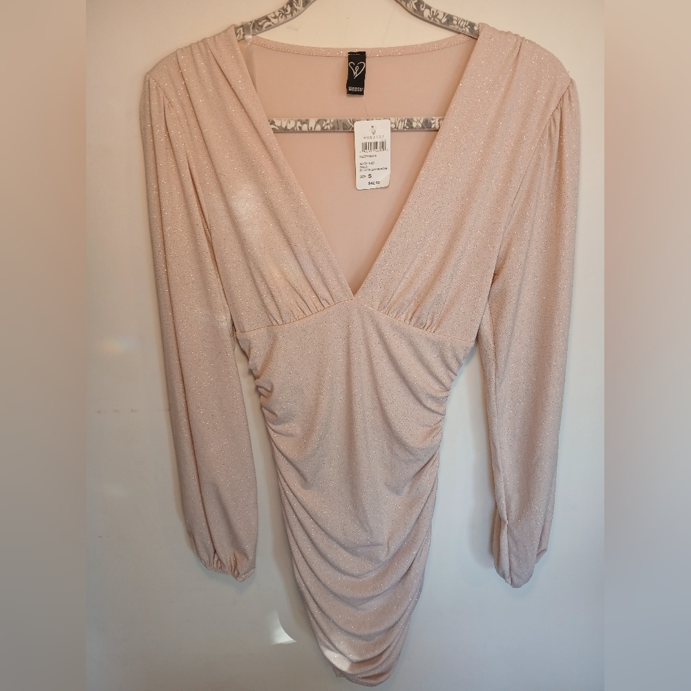 Windsor Shimmering Pink Ruched Midi Dress